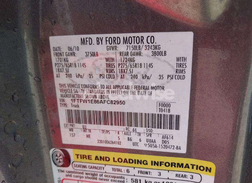 Photo 9 of 2010 Ford F-150 XL/XLT (VIN 1FTFW1E86AFC82950)