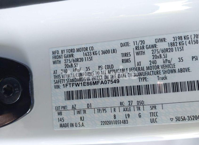 Photo 9 of 2021 Ford F-150 KING RANCH (VIN 1FTFW1E86MFA07549)