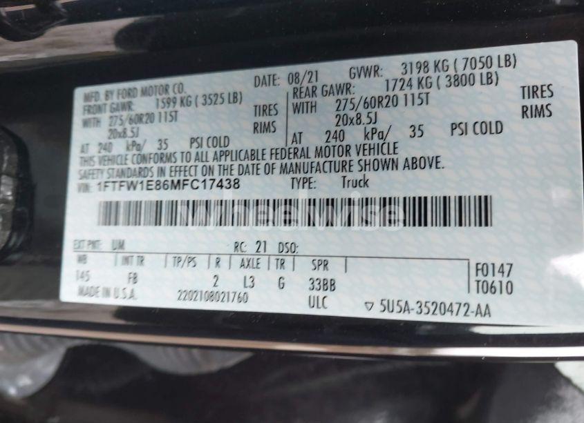 Photo 9 of 2021 Ford F-150 XLT (VIN 1FTFW1E86MFC17438)