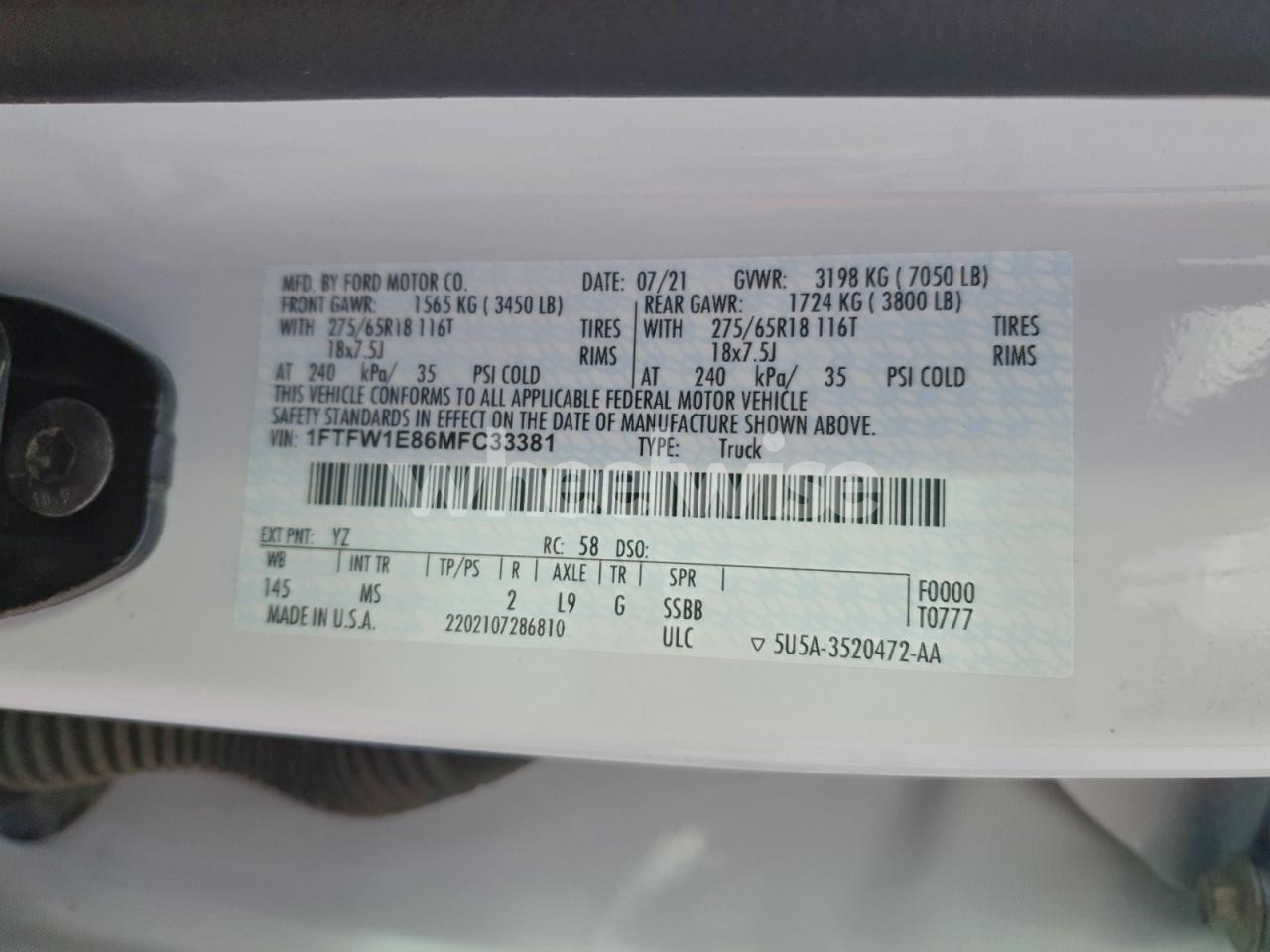 Photo 13 of 2021 FORD F150 SUPERCREW (VIN 1FTFW1E86MFC33381)