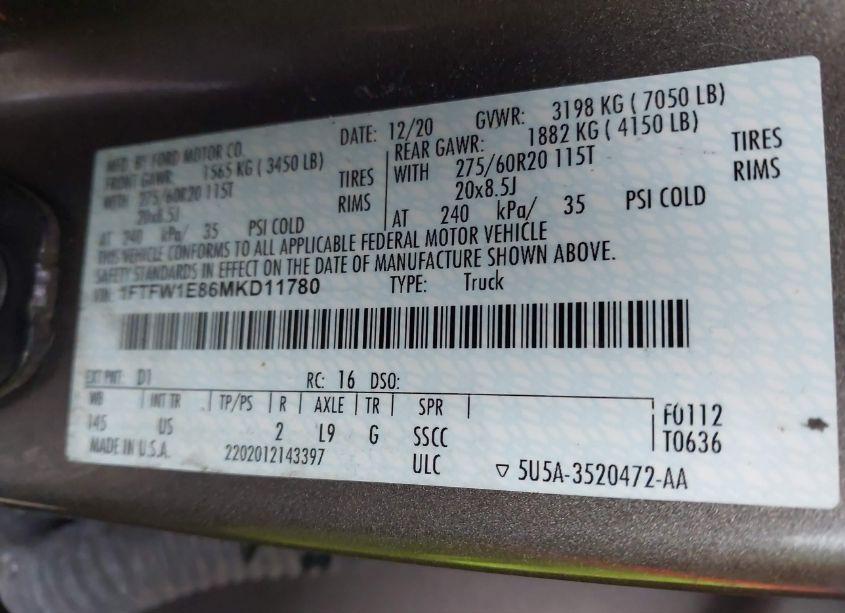 Photo 9 of 2021 Ford F-150 XLT (VIN 1FTFW1E86MKD11780)