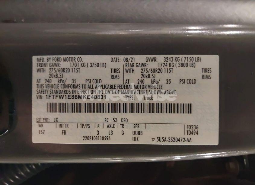 Photo 9 of 2021 Ford F-150 XLT (VIN 1FTFW1E86MKE40831)