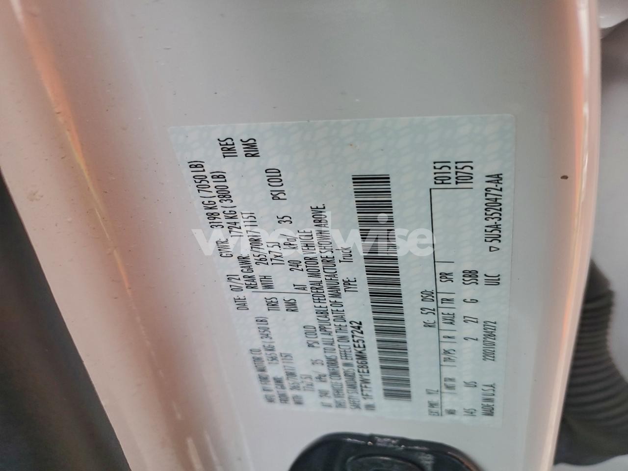 Photo 12 of 2021 FORD F150 SUPERCREW (VIN 1FTFW1E86MKE57242)