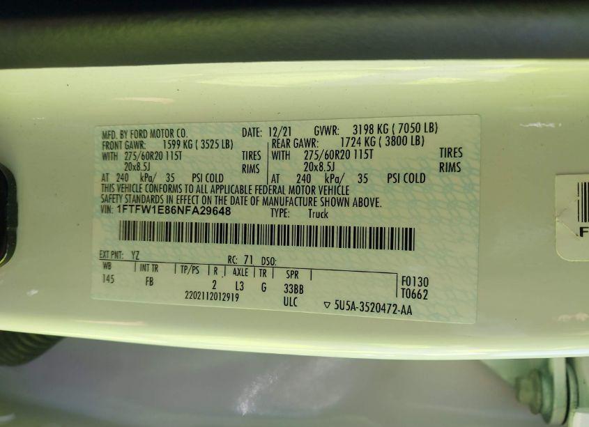 Photo 9 of 2022 Ford F-150 XLT (VIN 1FTFW1E86NFA29648)