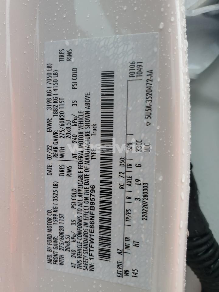 Photo 12 of 2022 FORD F150 SUPERCREW (VIN 1FTFW1E86NFB95796)