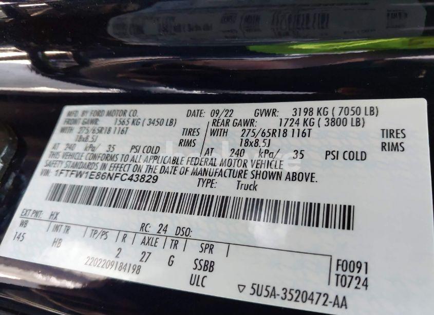 Photo 9 of 2022 Ford F-150 LARIAT (VIN 1FTFW1E86NFC43829)