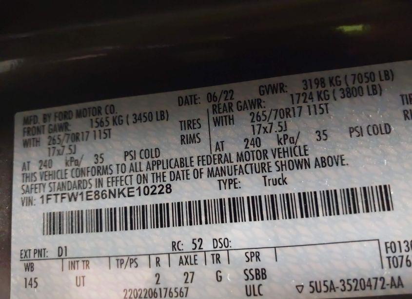 Photo 9 of 2022 Ford F-150 XLT (VIN 1FTFW1E86NKE10228)