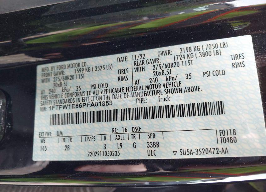 Photo 9 of 2023 Ford F-150 LARIAT (VIN 1FTFW1E86PFA01853)