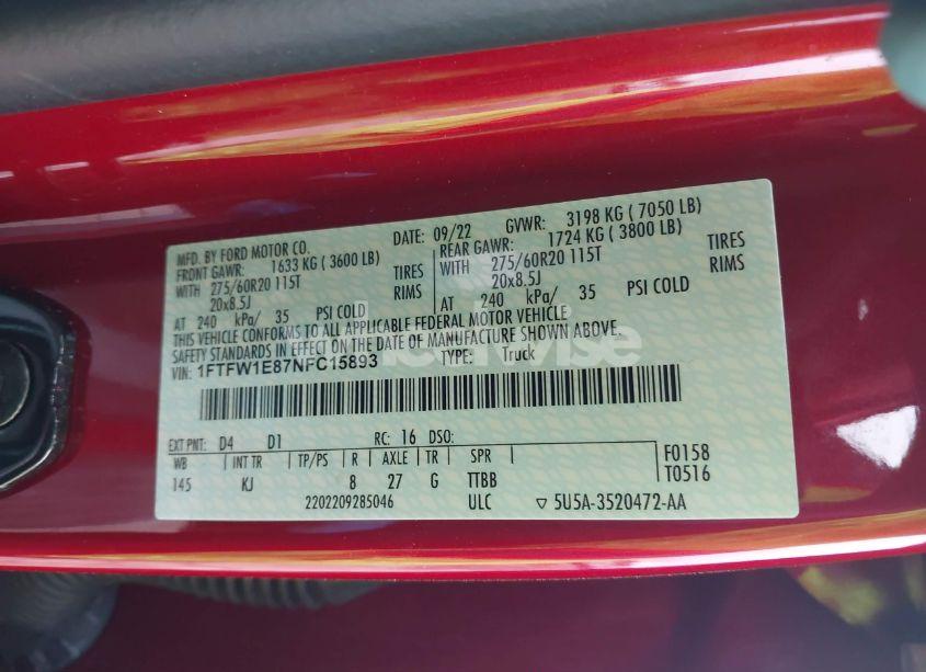 Photo 9 of 2022 Ford F-150 KING RANCH (VIN 1FTFW1E87NFC15893)
