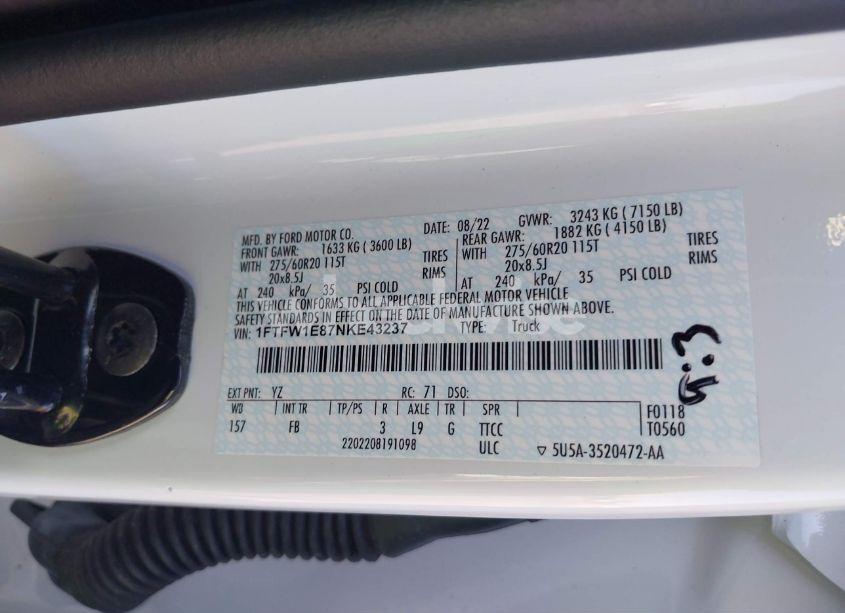 Photo 9 of 2022 Ford F-150 XLT (VIN 1FTFW1E87NKE43237)