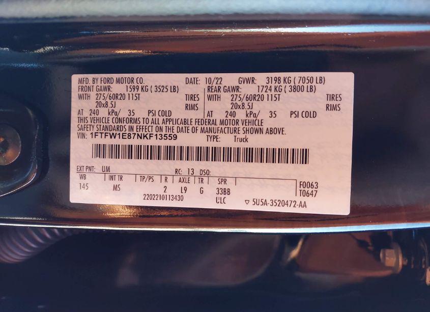 Photo 9 of 2022 Ford F-150 XLT (VIN 1FTFW1E87NKF13559)