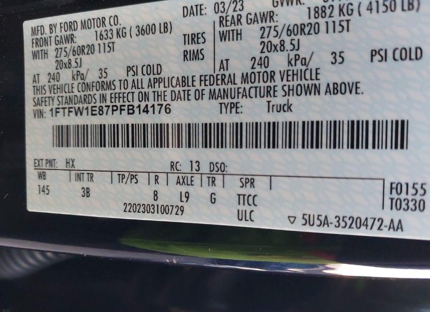 Photo 9 of 2023 Ford F-150 PLATINUM (VIN 1FTFW1E87PFB14176)