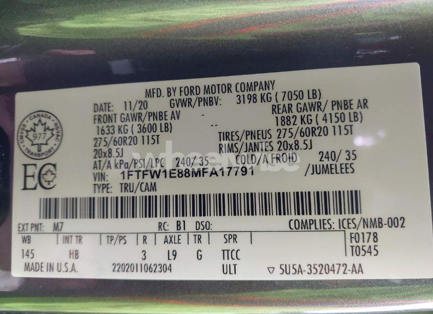 Photo 9 of 2021 Ford F-150 LARIAT (VIN 1FTFW1E88MFA17791)