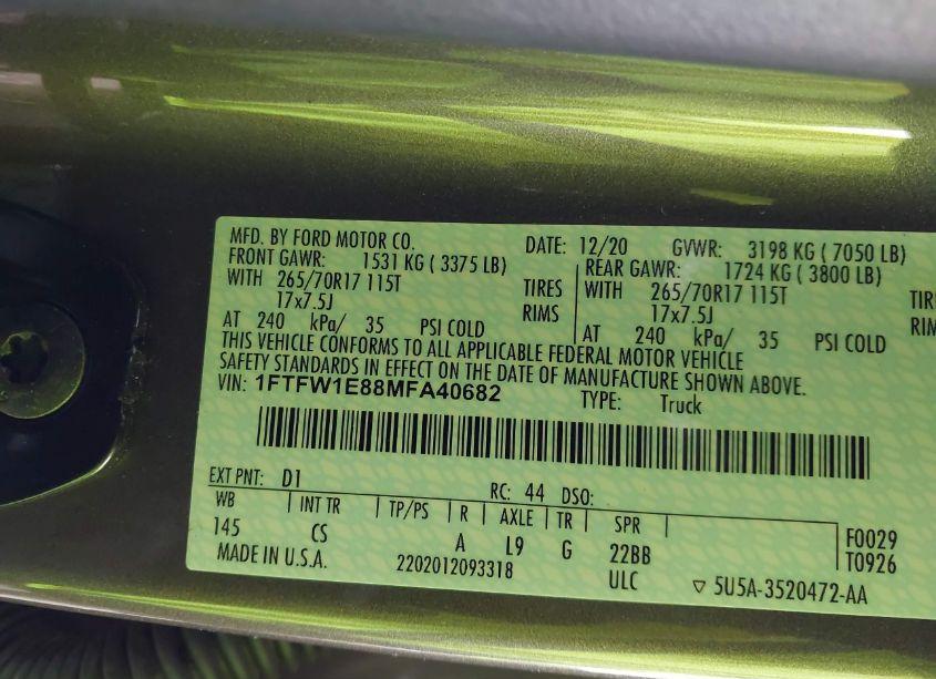 Photo 9 of 2021 Ford F-150 XL (VIN 1FTFW1E88MFA40682)