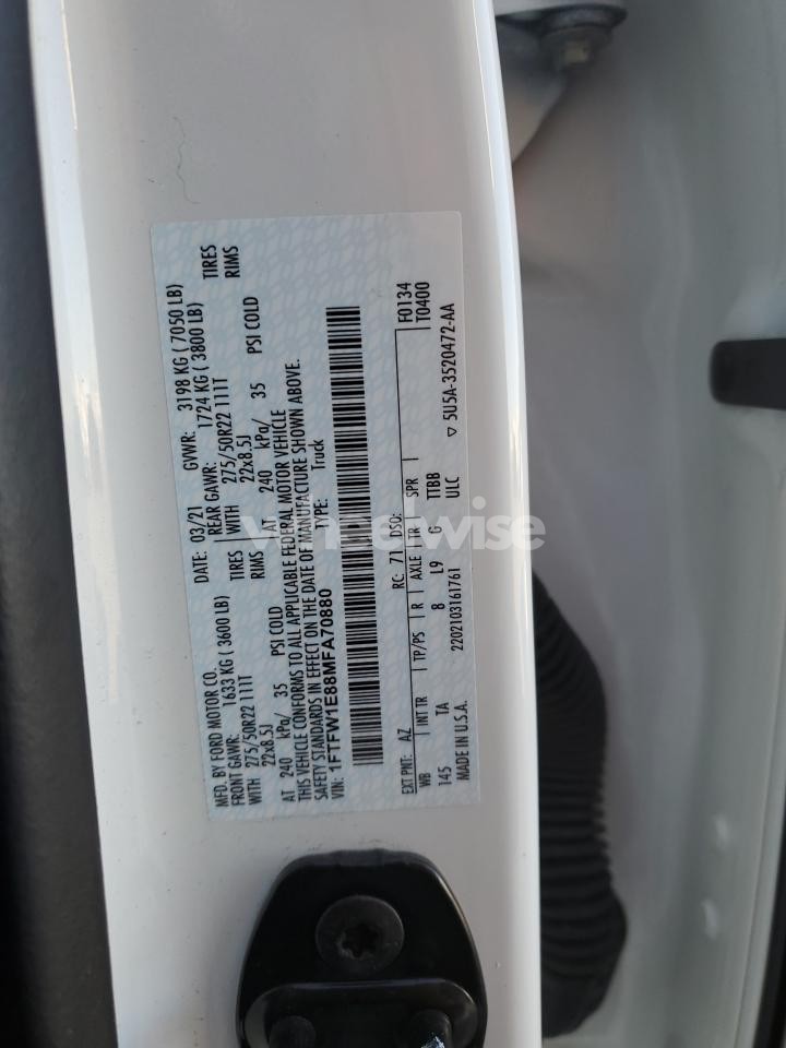 Photo 13 of 2021 FORD F150 SUPERCREW (VIN 1FTFW1E88MFA70880)