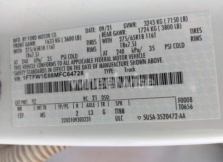 Photo 9 of 2021 Ford F-150 XLT (VIN 1FTFW1E88MFC64728)