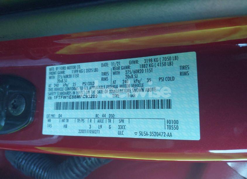 Photo 9 of 2021 Ford F-150 LARIAT (VIN 1FTFW1E88MFC93209)