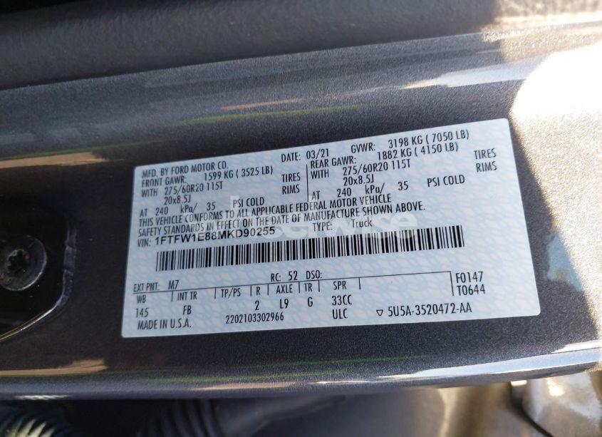 Photo 9 of 2021 Ford F-150 XLT (VIN 1FTFW1E88MKD90255)