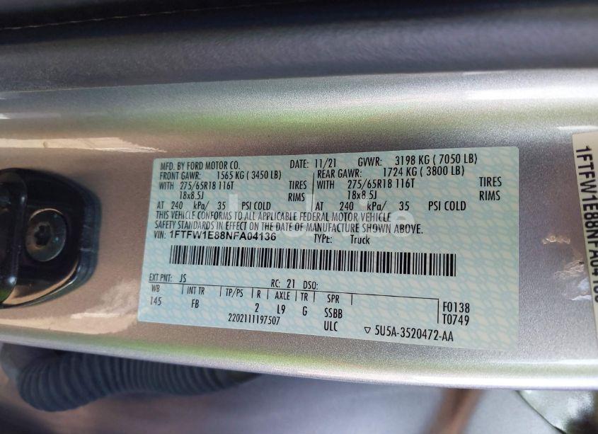 Photo 9 of 2022 Ford F-150 XLT (VIN 1FTFW1E88NFA04136)