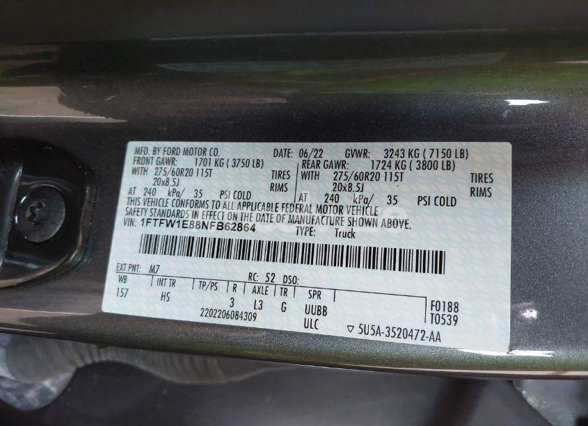 Photo 9 of 2022 Ford F-150 LARIAT (VIN 1FTFW1E88NFB62864)