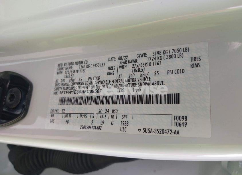 Photo 9 of 2022 Ford F-150 XLT (VIN 1FTFW1E88NFC09567)