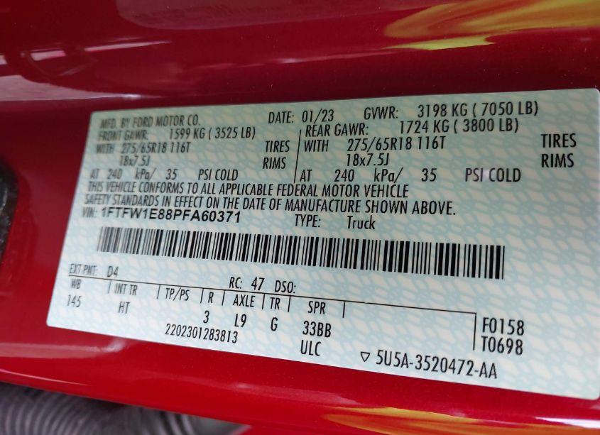 Photo 9 of 2023 Ford F-150 LARIAT (VIN 1FTFW1E88PFA60371)