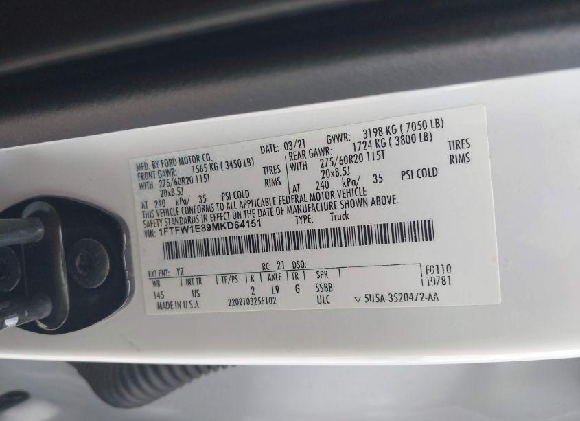 Photo 9 of 2021 Ford F-150 XLT (VIN 1FTFW1E89MKD64151)