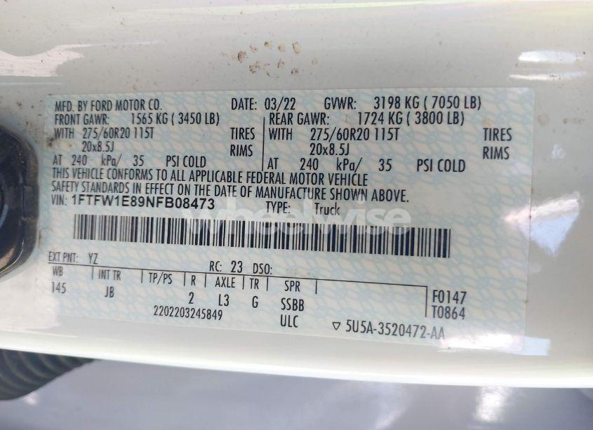 Photo 9 of 2022 Ford F-150 XL (VIN 1FTFW1E89NFB08473)