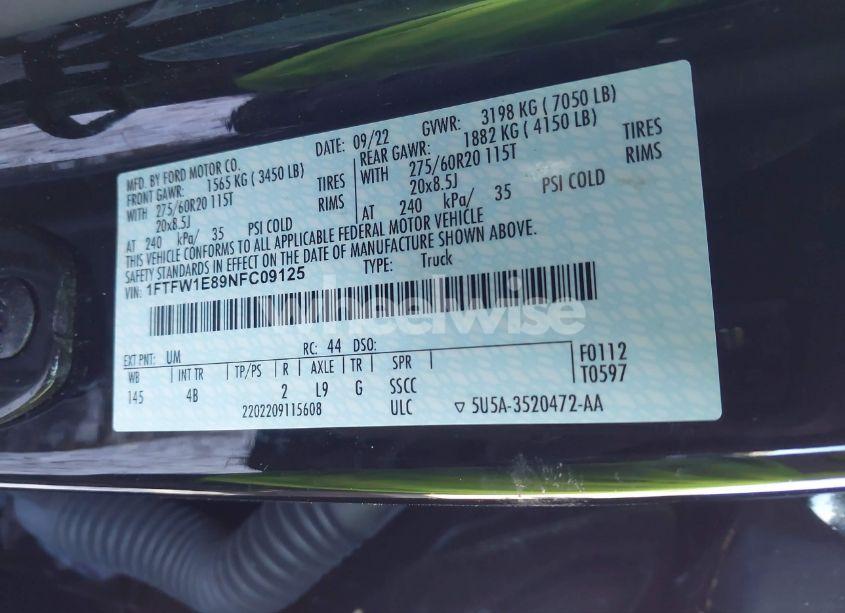 Photo 9 of 2022 Ford F-150 XLT (VIN 1FTFW1E89NFC09125)