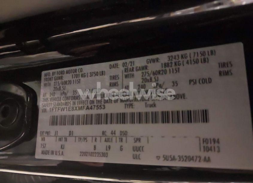 Photo 9 of 2021 Ford F-150 KING RANCH (VIN 1FTFW1E8XMFA47553)