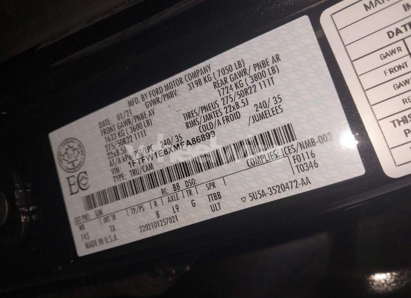 Photo 9 of 2021 Ford F-150 LIMITED (VIN 1FTFW1E8XMFA86899)