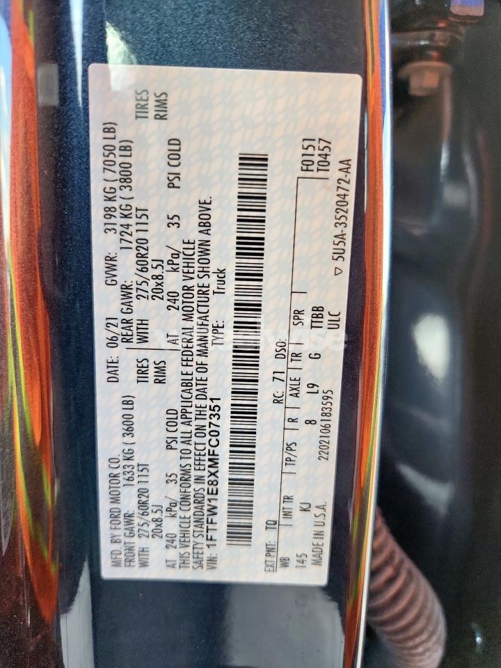 Photo 12 of 2021 FORD F150 SUPERCREW (VIN 1FTFW1E8XMFC07351)