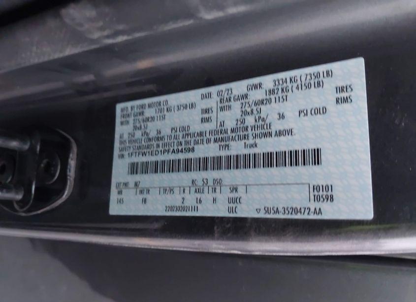 Photo 9 of 2023 Ford F-150 XLT (VIN 1FTFW1ED1PFA94598)