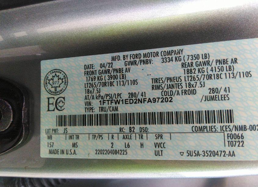 Photo 9 of 2022 Ford F-150 XLT (VIN 1FTFW1ED2NFA97202)