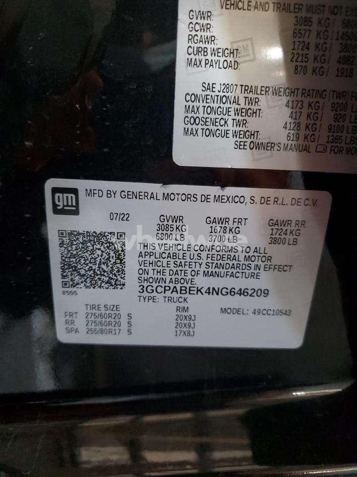 Photo 12 of 2022 CHEVROLET SILVERADO C1500 CUSTOM (VIN 1FTFW1ED2NFB84162)