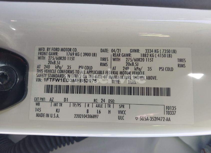 Photo 9 of 2021 Ford F-150 KING RANCH (VIN 1FTFW1ED3MFB52075)