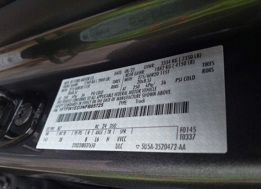 Photo 9 of 2022 Ford F-150 PLATINUM (VIN 1FTFW1ED3NFB85725)