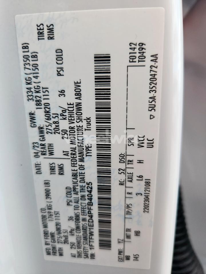 Photo 13 of 2023 FORD F150 SUPERCREW (VIN 1FTFW1ED4PFB40425)