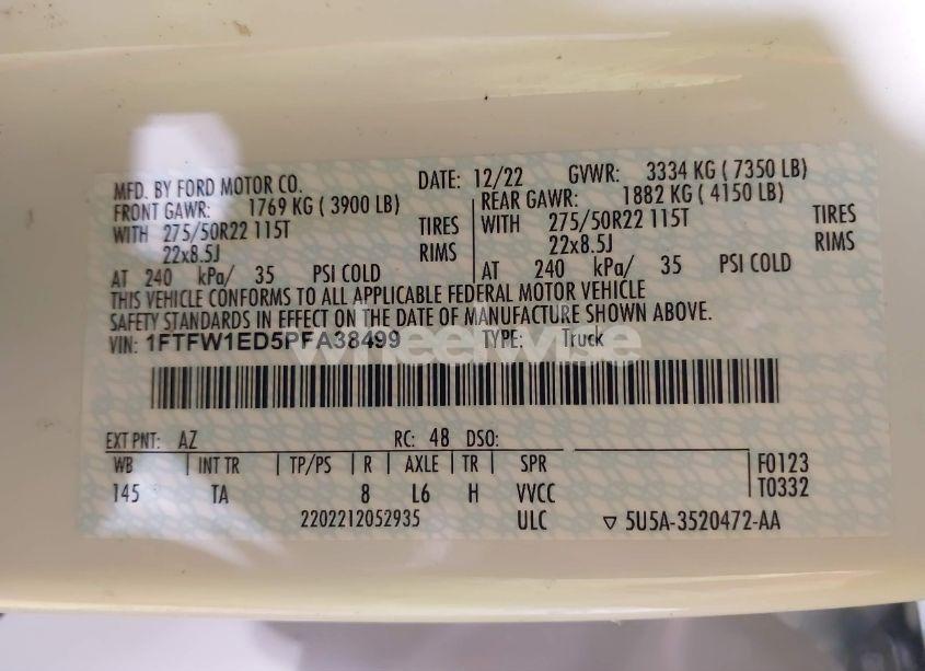 Photo 9 of 2023 Ford F-150 LIMITED (VIN 1FTFW1ED5PFA38499)