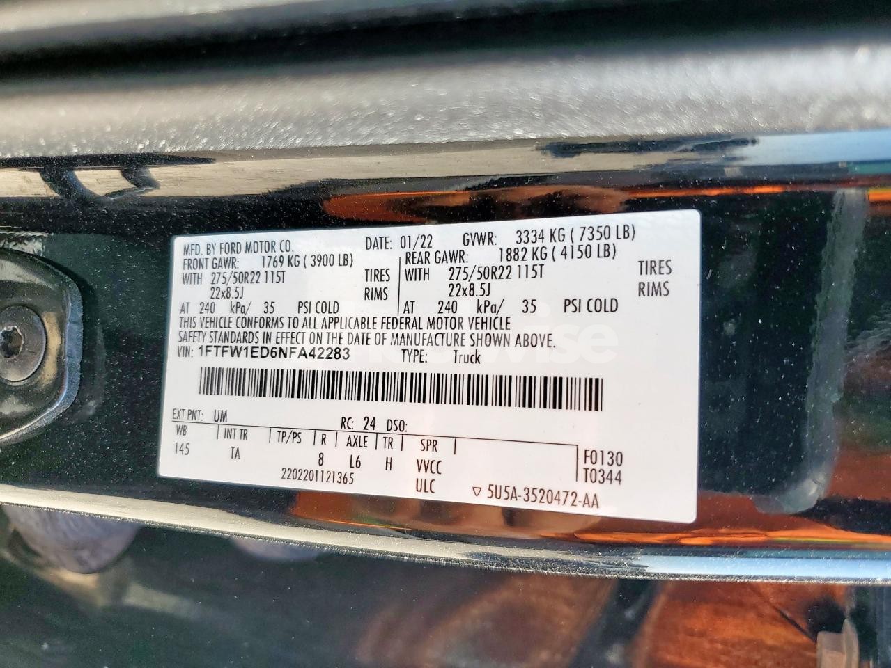 Photo 13 of 2022 FORD F150 SUPERCREW (VIN 1FTFW1ED6NFA42283)