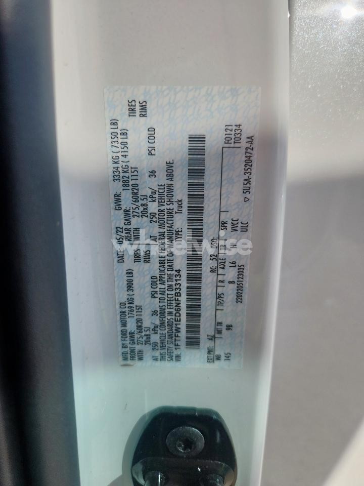 Photo 13 of 2022 FORD F150 SUPERCREW (VIN 1FTFW1ED6NFB33134)