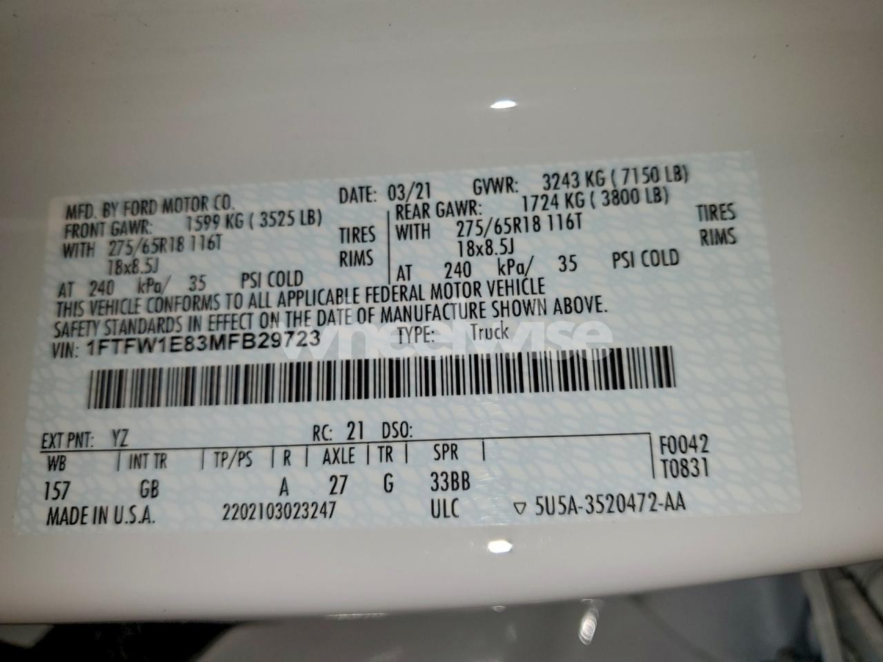 Photo 12 of 2021 FORD F150 SUPERCREW (VIN 1FTFW1ED8MFC95085)