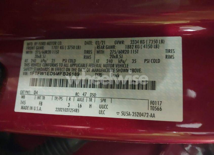 Photo 9 of 2021 Ford F-150 XLT (VIN 1FTFW1ED9MFB26189)