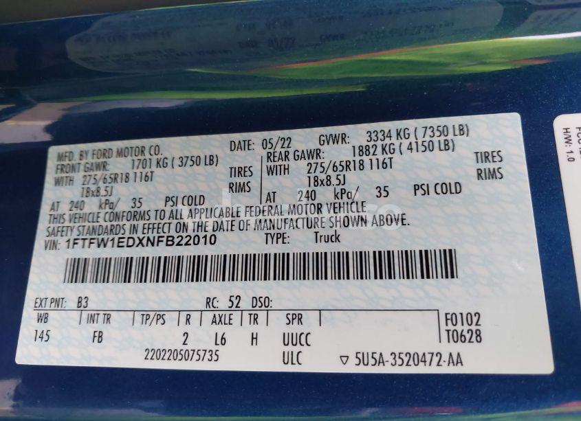 Photo 9 of 2022 Ford F-150 XLT (VIN 1FTFW1EDXNFB22010)