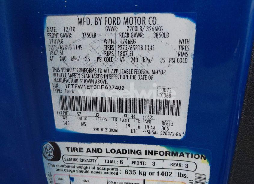 Photo 9 of 2011 Ford F-150 XLT (VIN 1FTFW1EF0BFA37402)