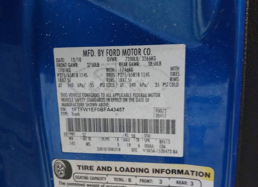 Photo 9 of 2011 Ford F-150 XLT (VIN 1FTFW1EF0BFA43457)