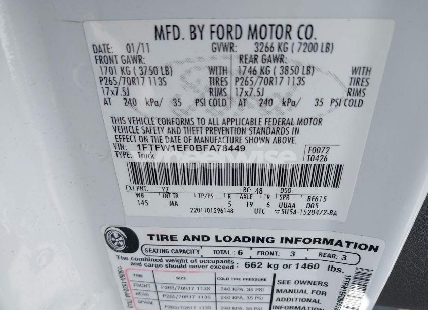 Photo 9 of 2011 Ford F-150 XLT (VIN 1FTFW1EF0BFA78449)