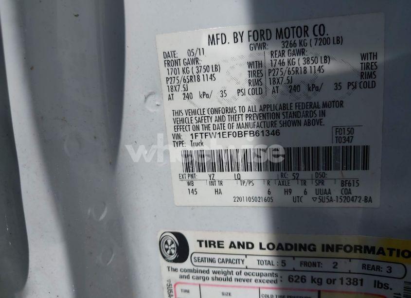 Photo 9 of 2011 Ford F-150 LARIAT (VIN 1FTFW1EF0BFB61346)