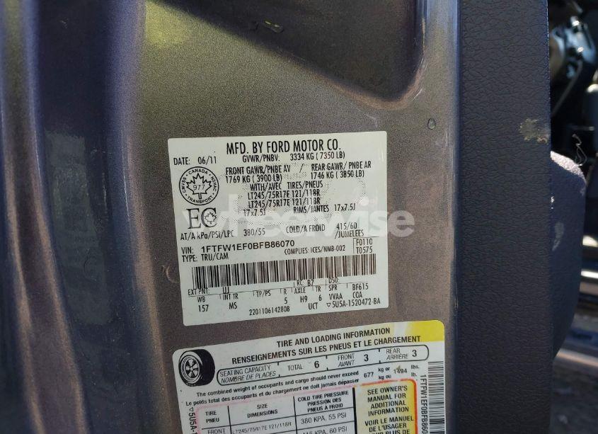 Photo 9 of 2011 Ford F-150 XLT (VIN 1FTFW1EF0BFB86070)