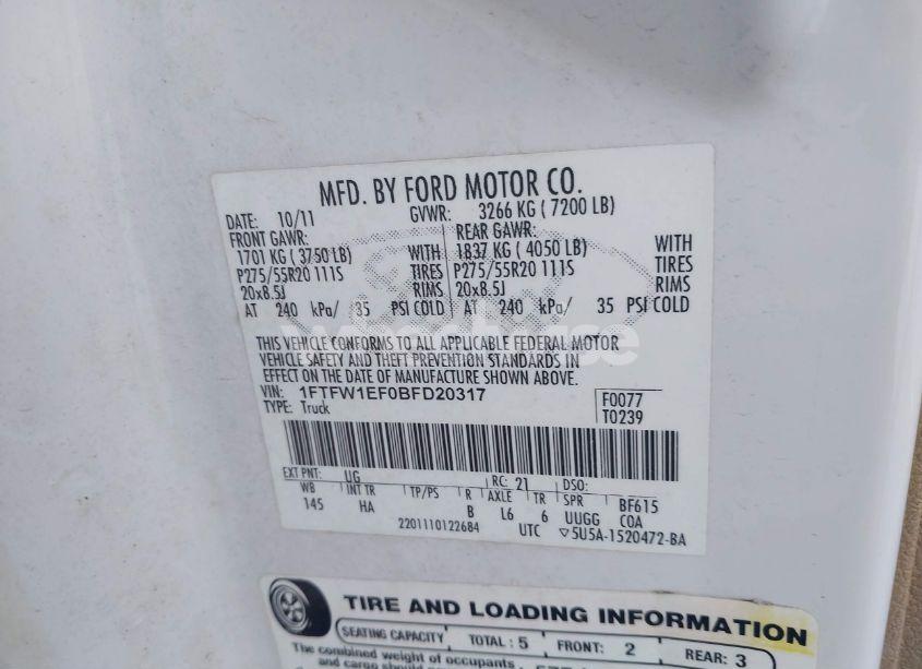 Photo 9 of 2011 Ford F-150 LARIAT (VIN 1FTFW1EF0BFD20317)